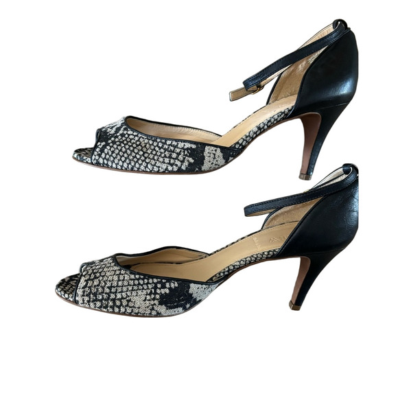 J. Crew fabric snake skin Black and Tan Heels 3” heel sling back ankle strap - Picture 6 of 8